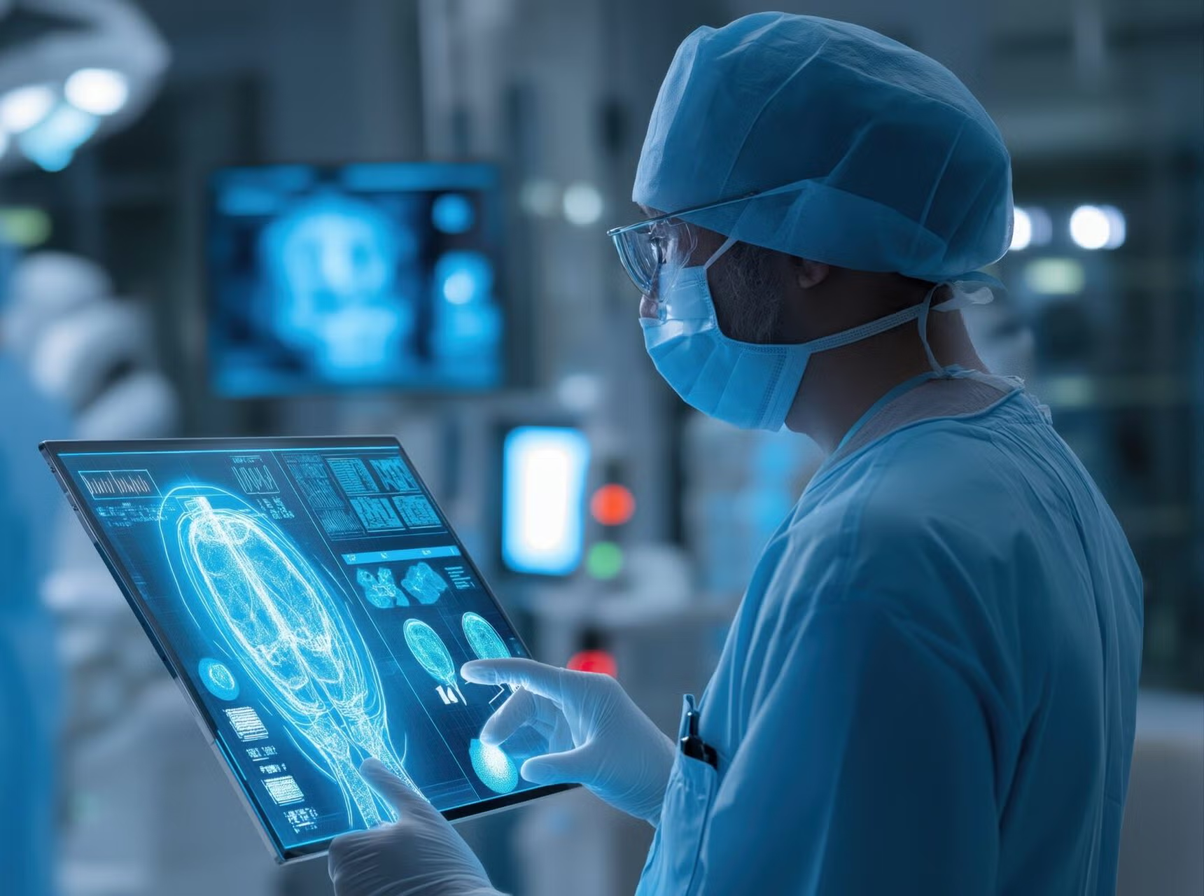 RoshMed medical AI platform workstation with clinical analysis dashboard
